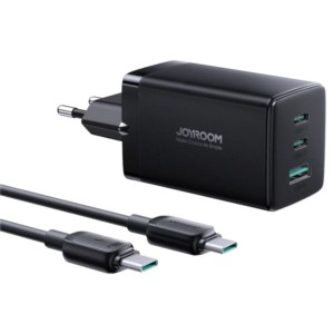 Joyroom JR-TCG01 65W Triplo USB Tipo C/USB Carregamento Rápido Preto - Carregador com cabo