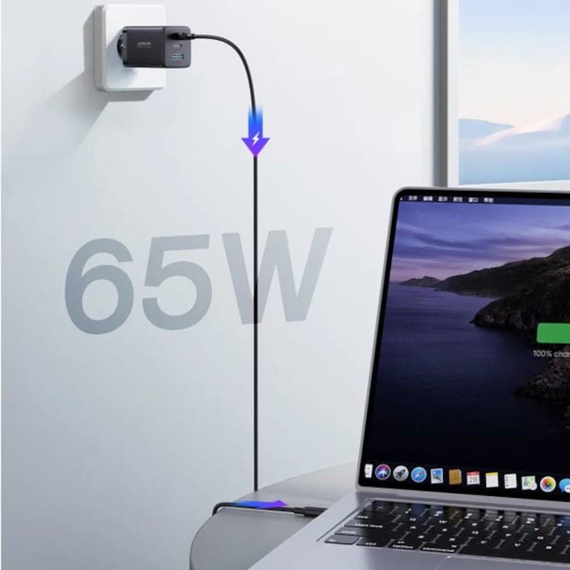 Cabo de Joyroom JR-TCG01 65W Triplo USB Tipo C/USB Carregamento Rápido Preto - Carregador com cabo