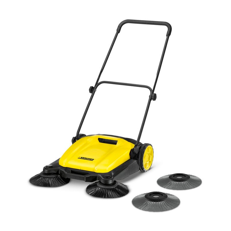 Kärcher S 650 - Barredora 2 en 1 - Color Amarillo - Resisente a Roturas y Corrosiones - Cepillo Cilíndrico de Barrido - Dos Cepillos Laterales - Depósito de 16 Litros - Empuñadura Térmica - Asa de Empuje Ajustable a Dos Alturas