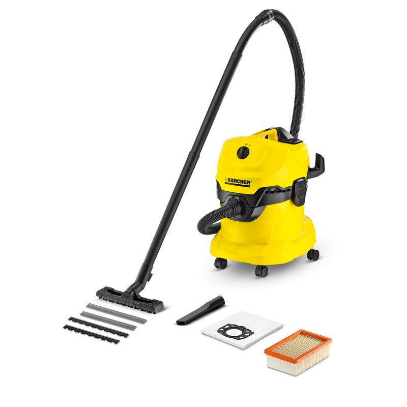 Kärcher WD 4 Multiuso - Aspirador para seco e molhado - Sucção seca e molhada sem troca de filtro - Consumo de 1000W - Eficiência energética - Recipiente de plástico de 20 L - Posição de estacionamento - Pega removível