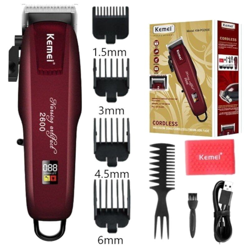 Máquina de cortar cabelo Kemei Clipper KM-2600PG Vermelho - Item2