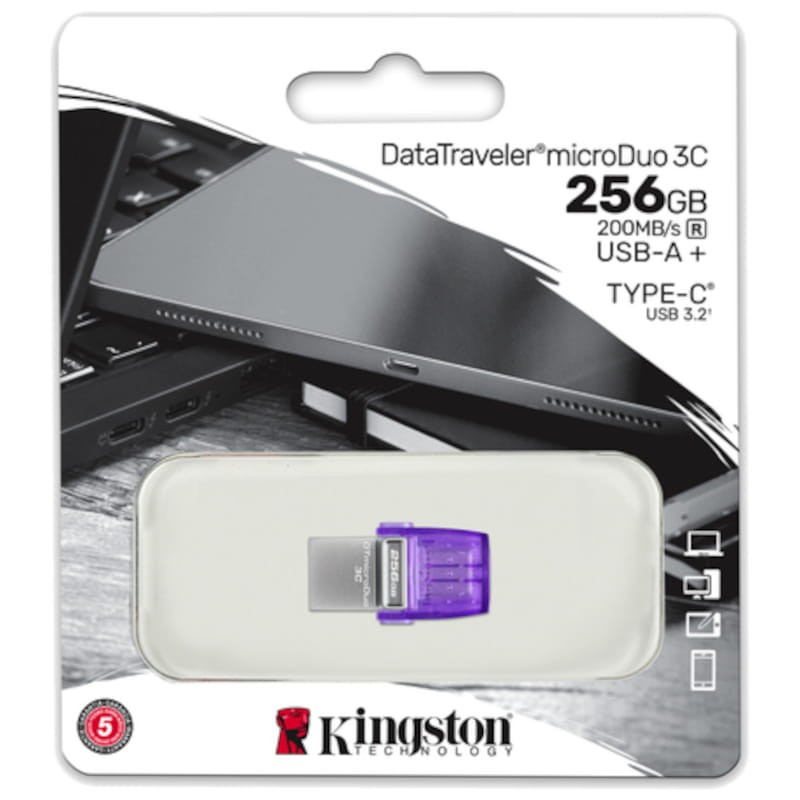 Kingston Technology DataTraveler microDuo 3C 256 GB Púrpura - Unidad flash USB - Ítem4