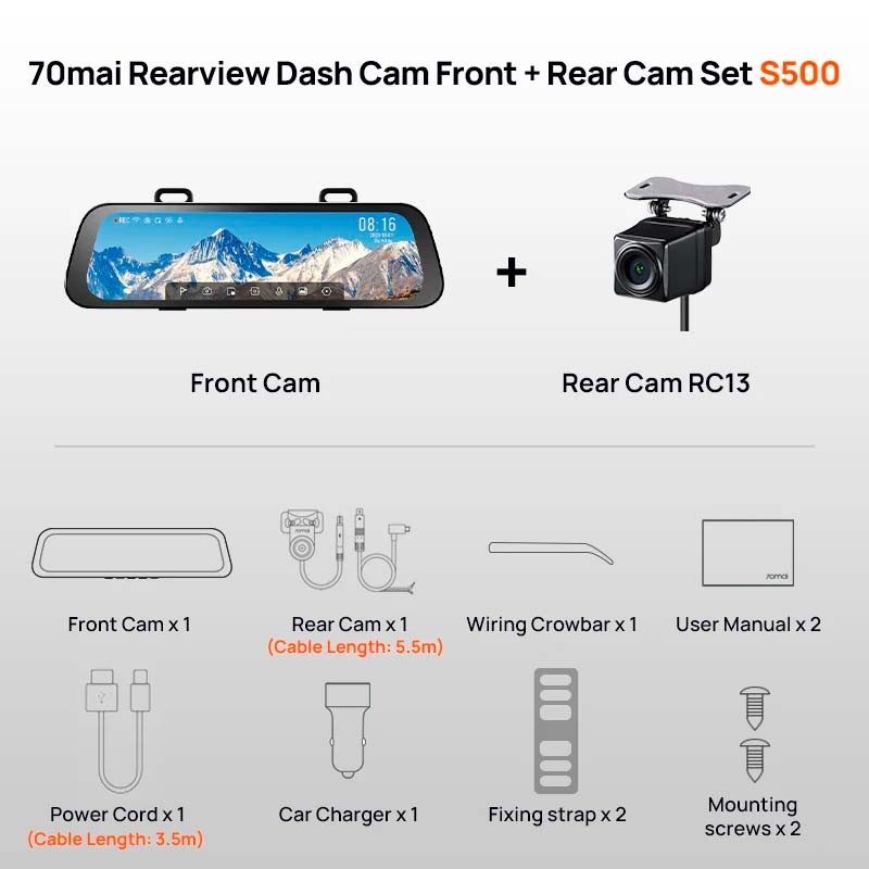 Kit de Câmaras para Carro 70mai S500 Retrovisor Dash Cam + Câmara Traseira RC13 - Item6