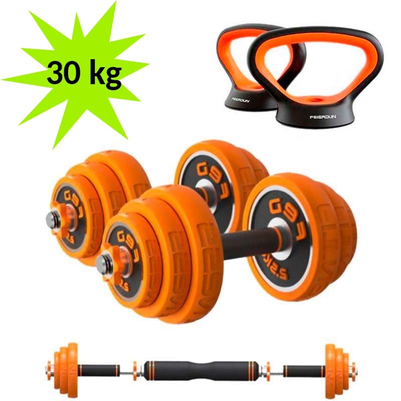 Kit de poids avec haltères kettlebell et barre de musculation 10 kg - HOME  FIT TRAINING