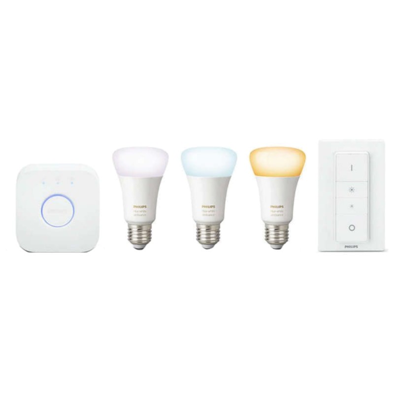 Starter Kit Philips Hue White x3 9.5W E27 Warm/Cold White + Hue Bridge + Hue Push Button Dimmer