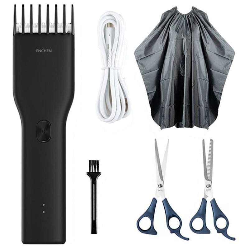 Kit Aparador de Cabelo Sem fio Xiaomi Enchen Boost Preto + Tesoura + Avental
