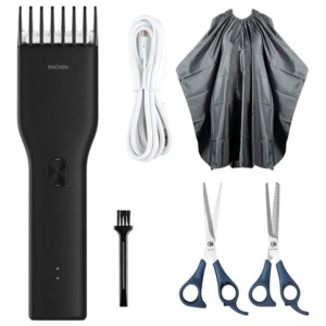 Kit Hair Clipper Machine Xiaomi Enchen Boost Black + Scissors + Haircut Cloth