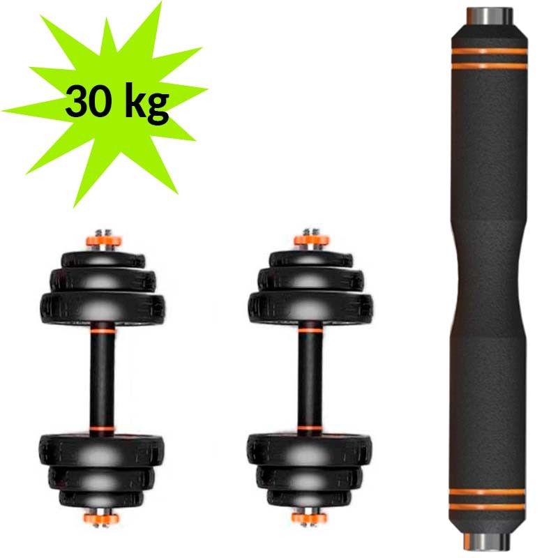 Kit de Musculação Halteres + Barra Xiaomi FED Aço Inoxidável 30kg Preto - Item