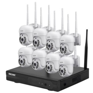 Kit de vidéosurveillance IP Escam WNK718 3MP Wifi 8 caméras Blanc