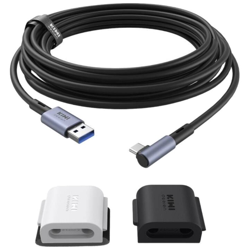 Cabo VR Kiwi Design QL105 5m com clips de montagem para Quest 2/3/3S/Pro e Pico 4 Preto - Item