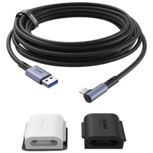 Cable VR Kiwi Design QL105 5m con clips de montaje para Meta Quest 2/3/3S/Pro y Pico 4 Negro