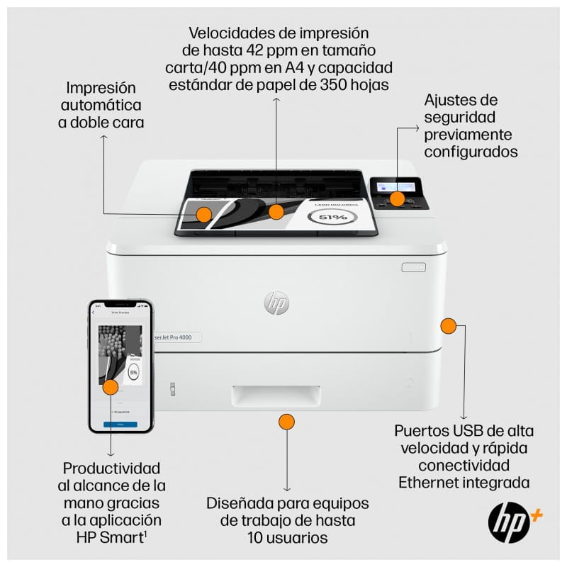 Imprimante HP LaserJet Pro HP 4002dne Imprimante laser noir et blanc sans WiFi Blanc - Imprimante laser - Ítem7