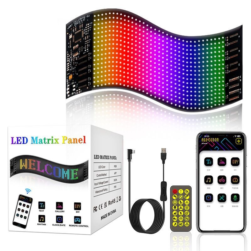 Ecrã de matriz LED RGB flexível para carro 19 x 96 com aplicativo Bluetooth Preto - Item8