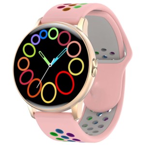 LEMFO LF28 Pro Doré Bracelet Arc-en-Ciel Rose - Montre Intelligente