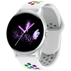 LEMFO LF28 Pro Argent Bracelet Arc-en-ciel Blanc - Montre intelligente