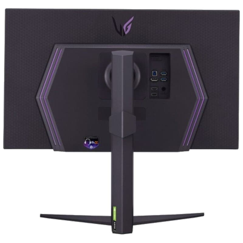LG 27GR93U-B 27 4K UltraHD IPS 144 Hz G-Sync Preto - Vista traseira do monitor de PC