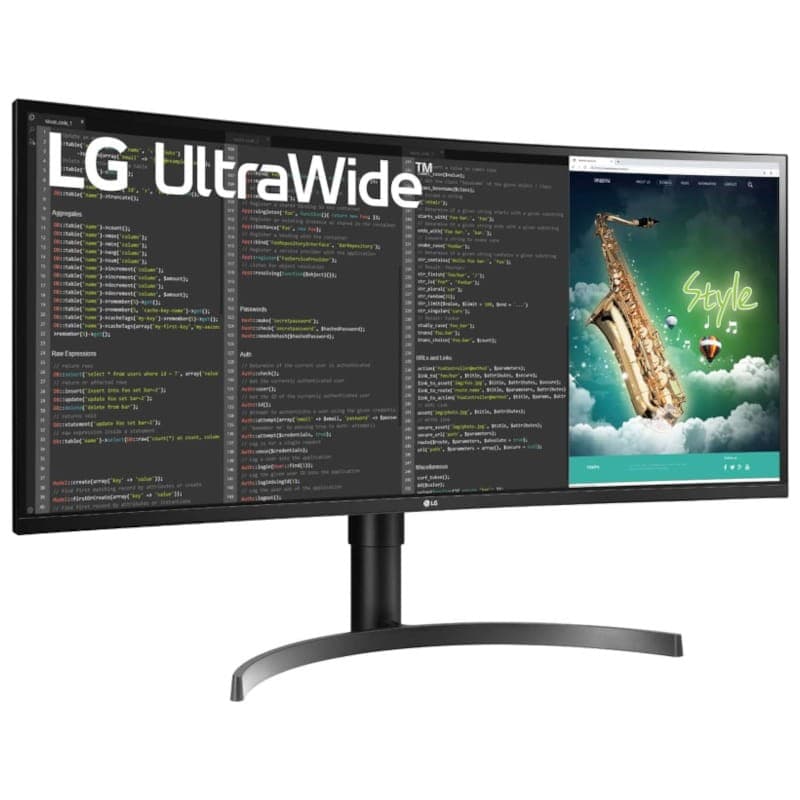 LG 35WN75CP-B 35 UltraWide Quad HD VA LED FreeSync Negro - Monitor PC vista frontal derecha