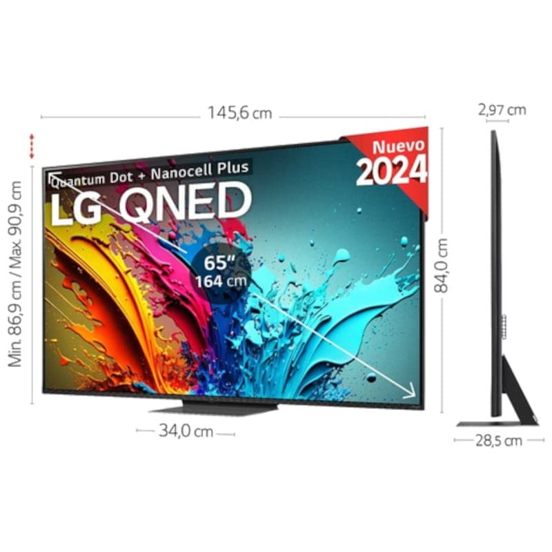 LG QNED 65QNED87T6B 65 TV intelligente 4K Ultra HD Wifi - Dimensions du téléviseur