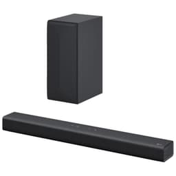 Barra de som LG S60Q 2.1 300W e vista lateral do subwoofer