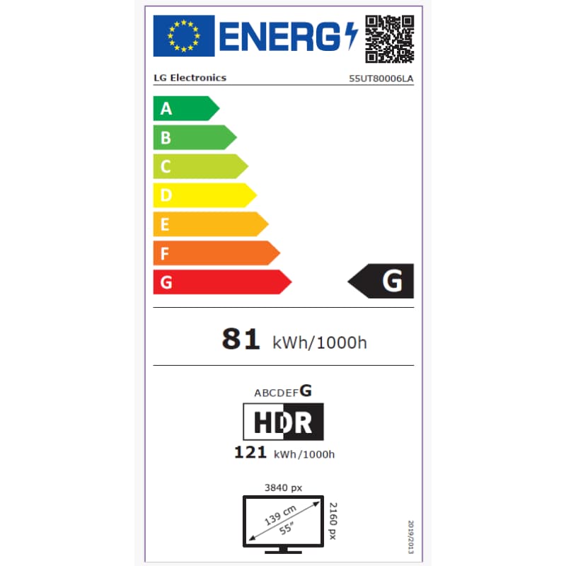 Etiqueta energética da Televisão LG UHD 55UT80006LA Azul