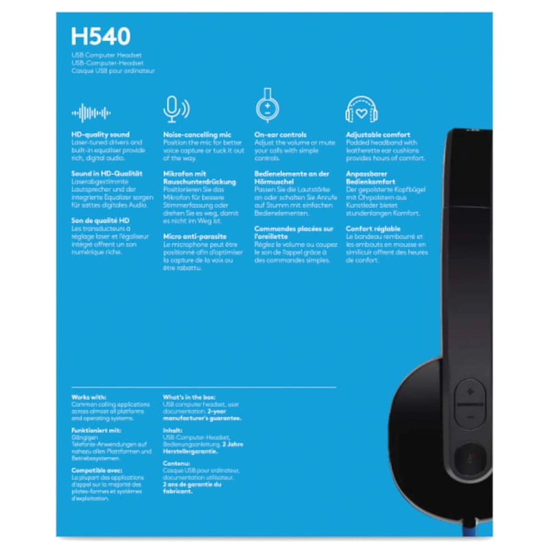 Auriculares  Logitech Headset H540, De diadema, Con cable, USB