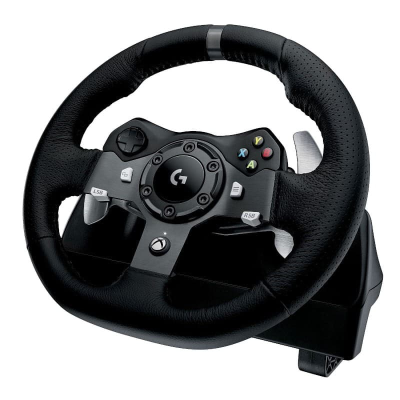 vista frontal e lateral do Volante Logitech G920 para Xbox X/S/One/PC