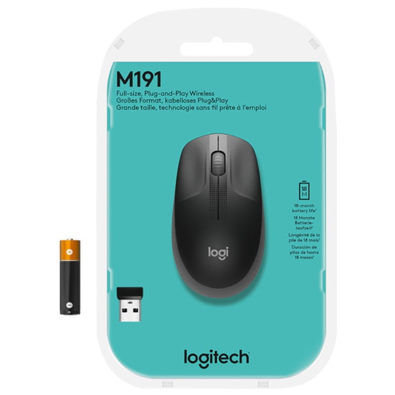 Logitech M190 Wireless Preto Cinza - Mouse sem fio - 1000 DPI - Item5