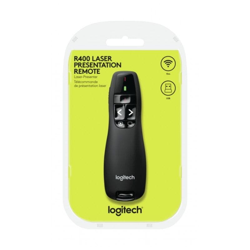 Détail de la boîte du Pointeur Laser sans Fil Logitech R400 Noir