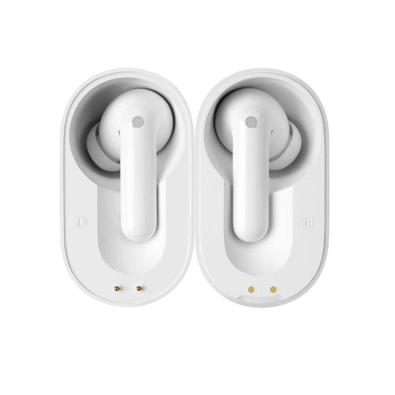 Timekettle M3 Versão Offline Sem Fios Bluetooth ANC 25 h Branco: earbuds brancos intra-auriculares com ponteiras de silicone e conectores de carga dourados