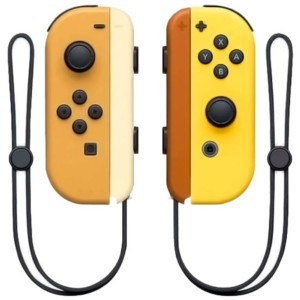 Conjunto de comandos Joy-Con marrom (L) e amarelo (R) compatíveis com Nintendo Switch