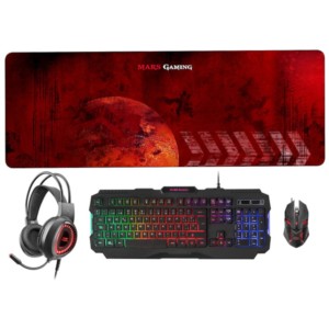 Kit Teclado Portugués + Ratón Gaming + Alfombrilla XXL + Auriculares Mars Gaming MCPRGB2 USB - 4000 DPI