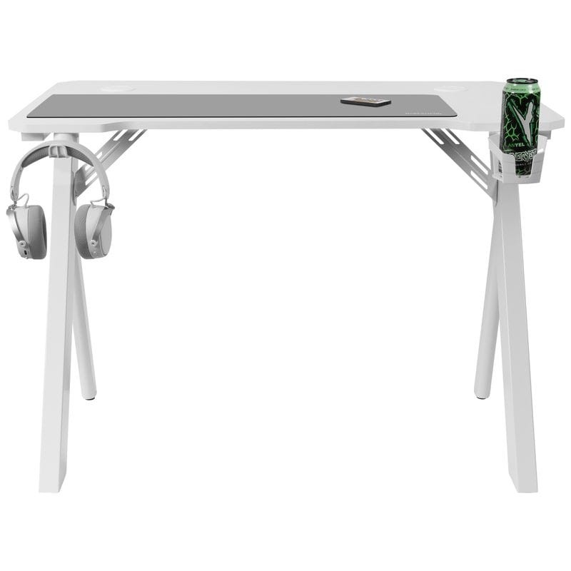 Mesa Gaming Mars Gaming MGD 100 RGB - Con soporte para cascos y botella  Blanco