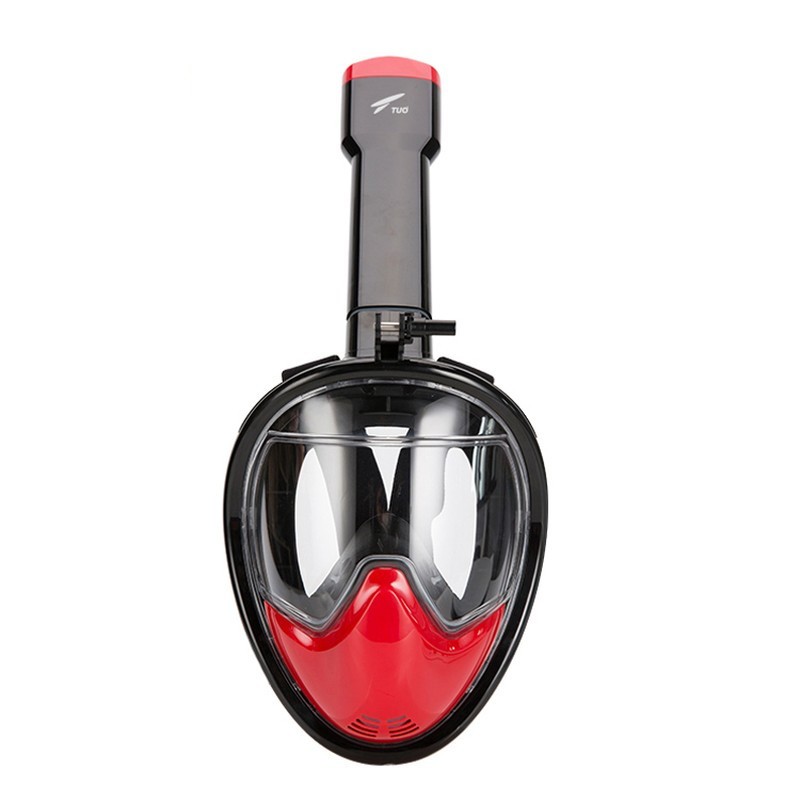 Máscara de Snorkel S/M con Soporte para Cámara Deportiva - Color negro y rojo - Silicona Ergonómica - Máscara Acuática - Tubo incorporado - Sistema de Respiración Nasal - Color Negro, Turquesa y Rosa - Soporte para Cámaras Deportivas - Dimensiones S/M - Ítem1