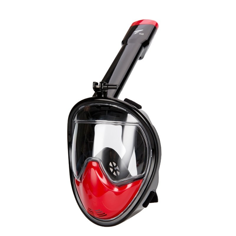 Máscara de Snorkel S/M con Soporte para Cámara Deportiva - Color negro y rojo - Silicona Ergonómica - Máscara Acuática - Tubo incorporado - Sistema de Respiración Nasal - Color Negro, Turquesa y Rosa - Soporte para Cámaras Deportivas - Dimensiones S/M - Ítem2