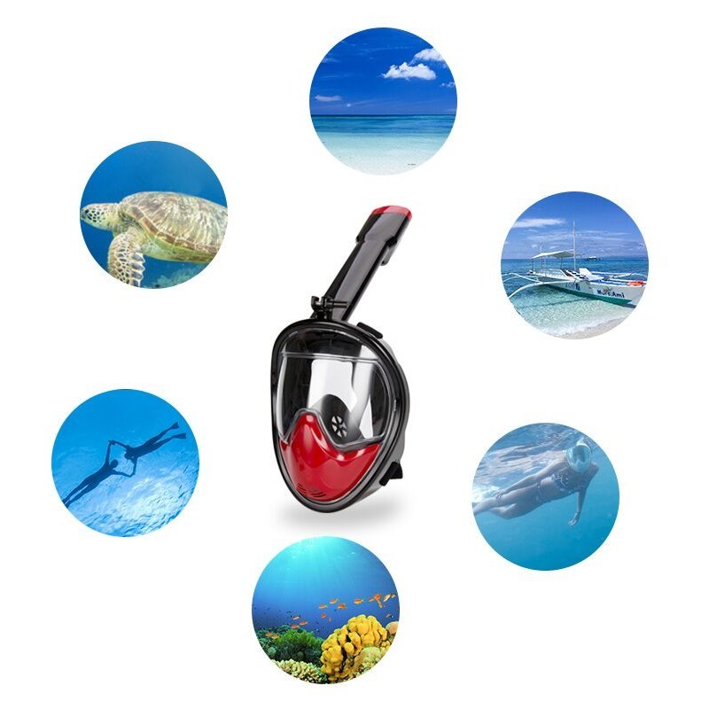 Máscara de Snorkel S/M con Soporte para Cámara Deportiva - Color negro y rojo - Silicona Ergonómica - Máscara Acuática - Tubo incorporado - Sistema de Respiración Nasal - Color Negro, Turquesa y Rosa - Soporte para Cámaras Deportivas - Dimensiones S/M - Ítem6