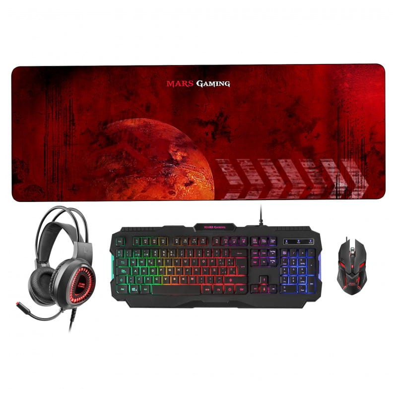 Kit de Teclado Gaming, Ratón RGB, Auriculares Gaming y Alfombra XL Mars Gaming MCPRGB2 Negro - Ítem