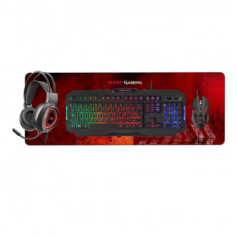 Kit de Teclado Gaming, Ratón RGB, Auriculares Gaming y Alfombra XL Mars Gaming MCPRGB2 Negro - Ítem1