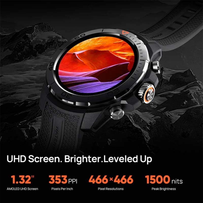 Mibro GS Explorer Verde, reloj inteligente con bisel robusto negro, pantalla AMOLED 1.32 UHD 466x466, correa de silicona, botón naranja, 1500 nits y 353 ppi