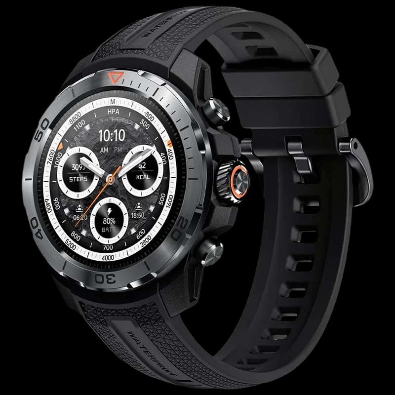 Mibro GS Explorer Noir - Montre connectée avec GPS et NFC, vue frontale en angle