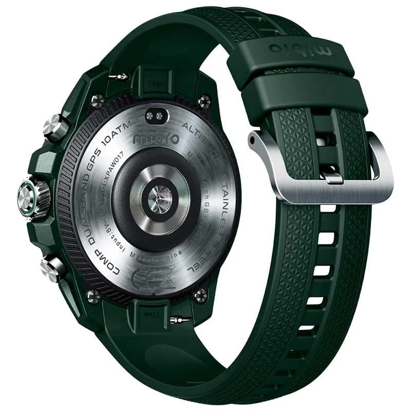 Mibro GS Explorer Verde, correa de silicona ventilada con hebilla metálica, caja robusta con sensores, 22 mm, inscripciones GPS, NFC, 10ATM y acero inoxidable