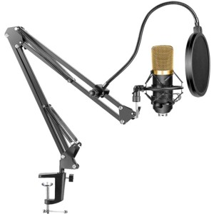 Micrófono Condensador BM-700 Streaming/Estudio + Soporte de Brazo Dorado/Negro
