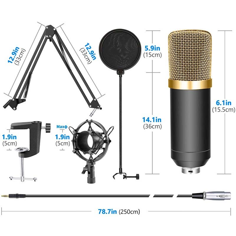 Microphone Condenseur BM-700 Streaming/Étude + Support de Bras D'or/Noir - Ítem2