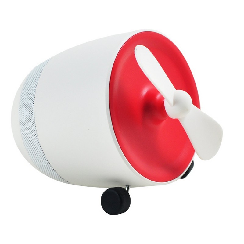 Mini Ventoinha com Altifalante Bluetooth DB-121 - Branco e vermelho - Bateria 2200 mAh - Bluetooth 2.0 + EDR - Potência 2.5W - Mini ventoinha portátil - Velocidade de rotação 13000 ± 10% RPM