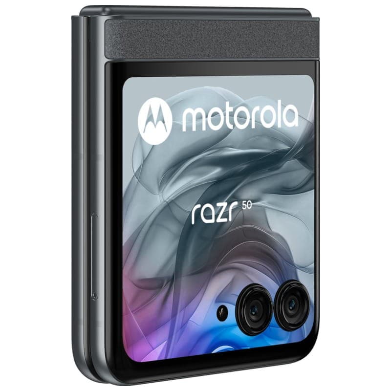 Motorola Razr 50 5G 8GB/256GB Cinzento - Telemóvel Vista frontal lado direito dobrado
