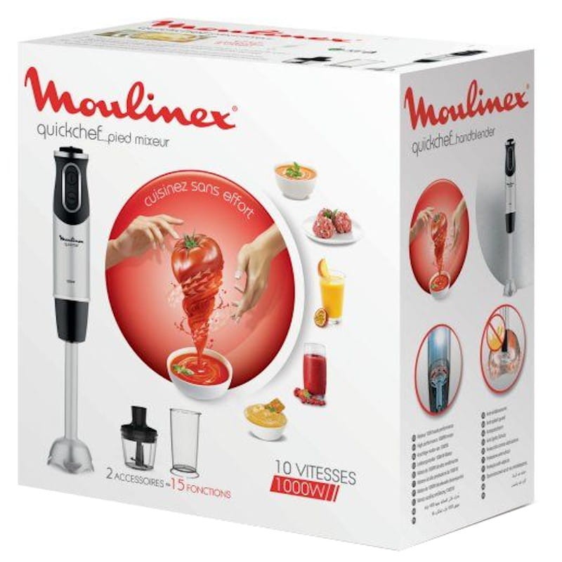 Moulinex quickchef – Mixeur plongeant avec 3 accessoires, acier inoxydable,  10 vitesses, 1000 W : : Cuisine et Maison