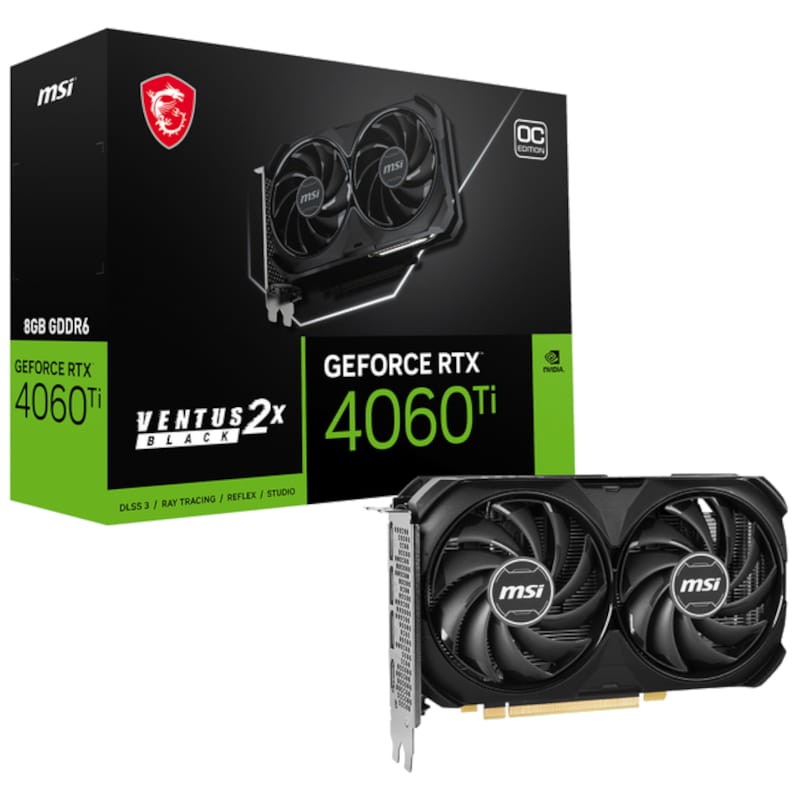 MSI Ventus GeForce NVIDIA RTX 4060 Ti 2X Black 8GB OC GDDR6 Preto - Placa gráfica - Item