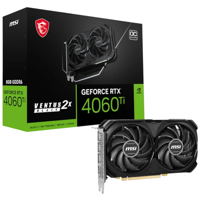 MSI Ventus GeForce NVIDIA RTX 4060 Ti 2X Black 8GB OC GDDR6 Preto - Placa gráfica - Item