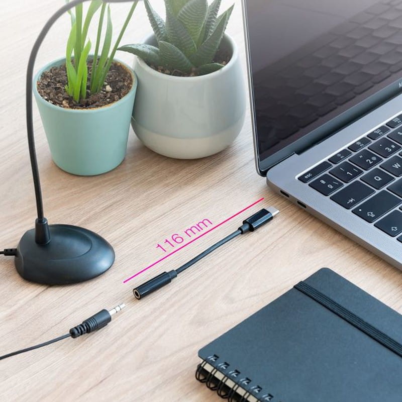 Nanocable Adattatore USB-C A Jack 3.5 Mm - 11 Cm - Nero/Grigio - Cavo In Nylon E Connettori In Alluminio