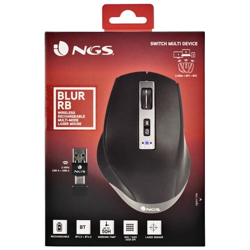 NGS BLUR-RB Ratón inalámbrico Bluetooth + USB Type-A 3200 DPI - Ítem5