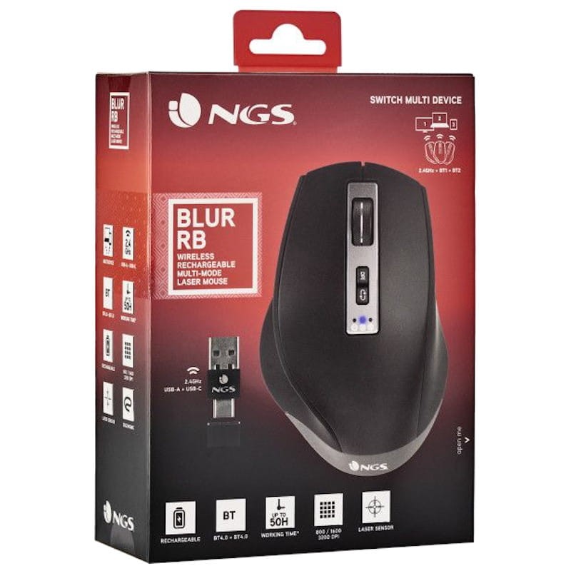 NGS BLUR-RB Ratón inalámbrico Bluetooth + USB Type-A 3200 DPI - Ítem6